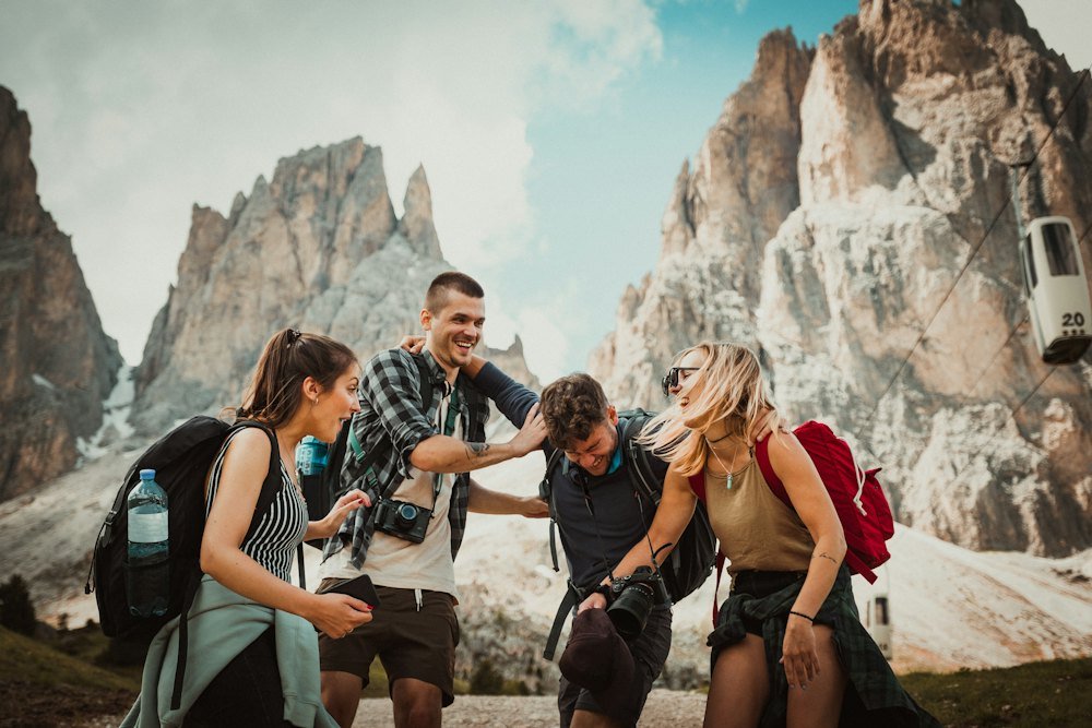 Happy travellers on a group tour